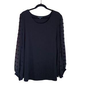 Adrianna Papell Black‎ Blouse 3X Long Sleeve Sheer Polka Dot Party Top